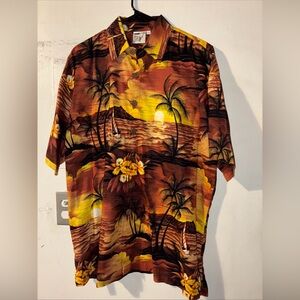 Pupule Hawaiian Aloha Shirt Sunset Island Print Cotton Size L